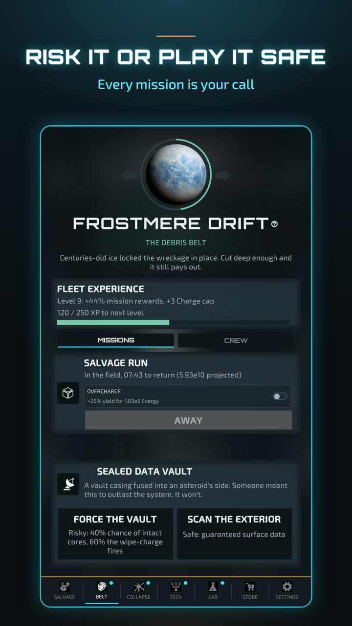 Risk it or play it safe: choosing between a safe and a risky mission on Frostmere Drift