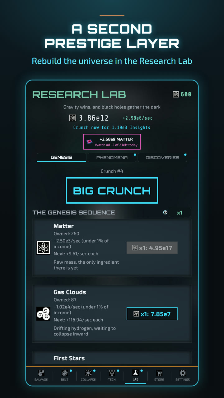 A second prestige layer: the Research Lab's Genesis Sequence, from Matter toward Solar Systems