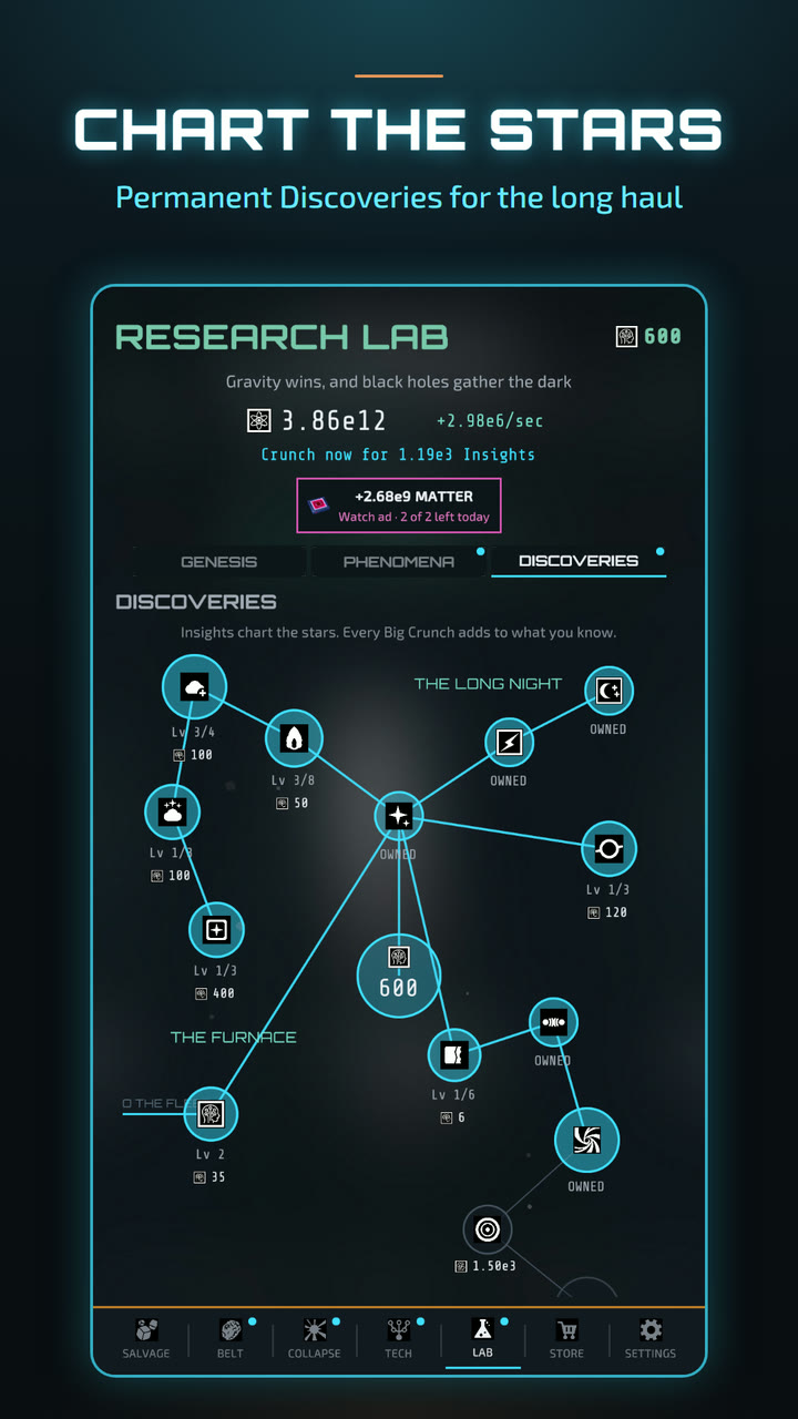 Chart the stars: the Discoveries star chart of permanent upgrades